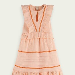 BNWT Scotch & Soda Coral Garden Tiered Maxi Peach Pink Ruffle Dress Size 14